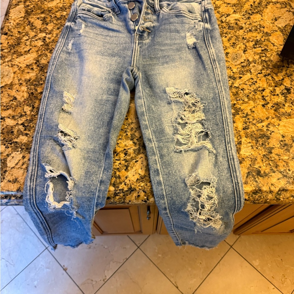 Blue Cropped Distressed Ankle Jeans